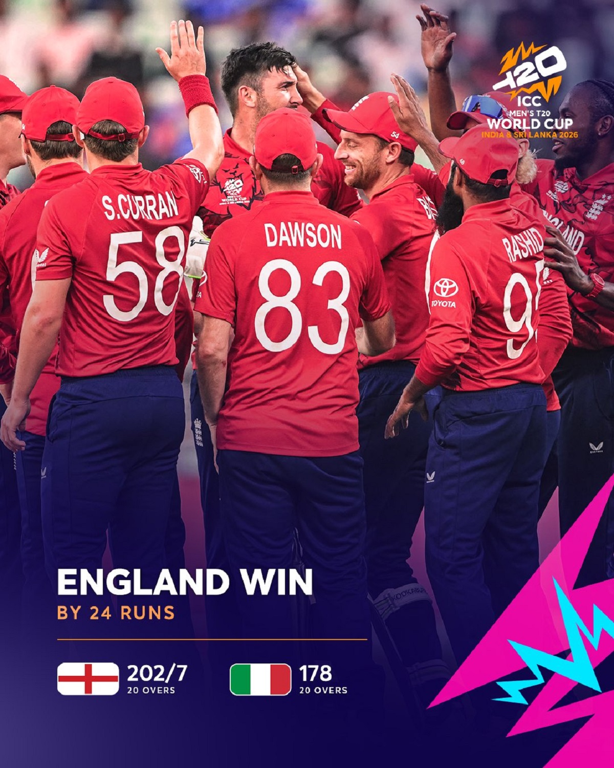 England beat Italy T20 World Cup