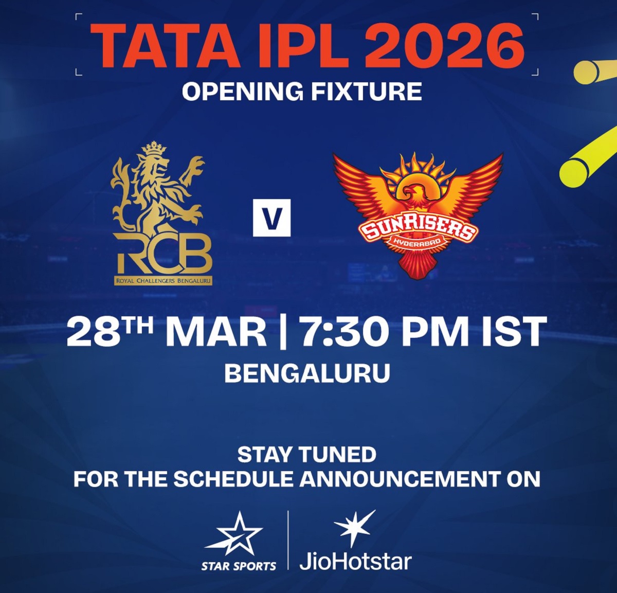 IPL 2026 OPENING FIXTURE RCB VS SRH