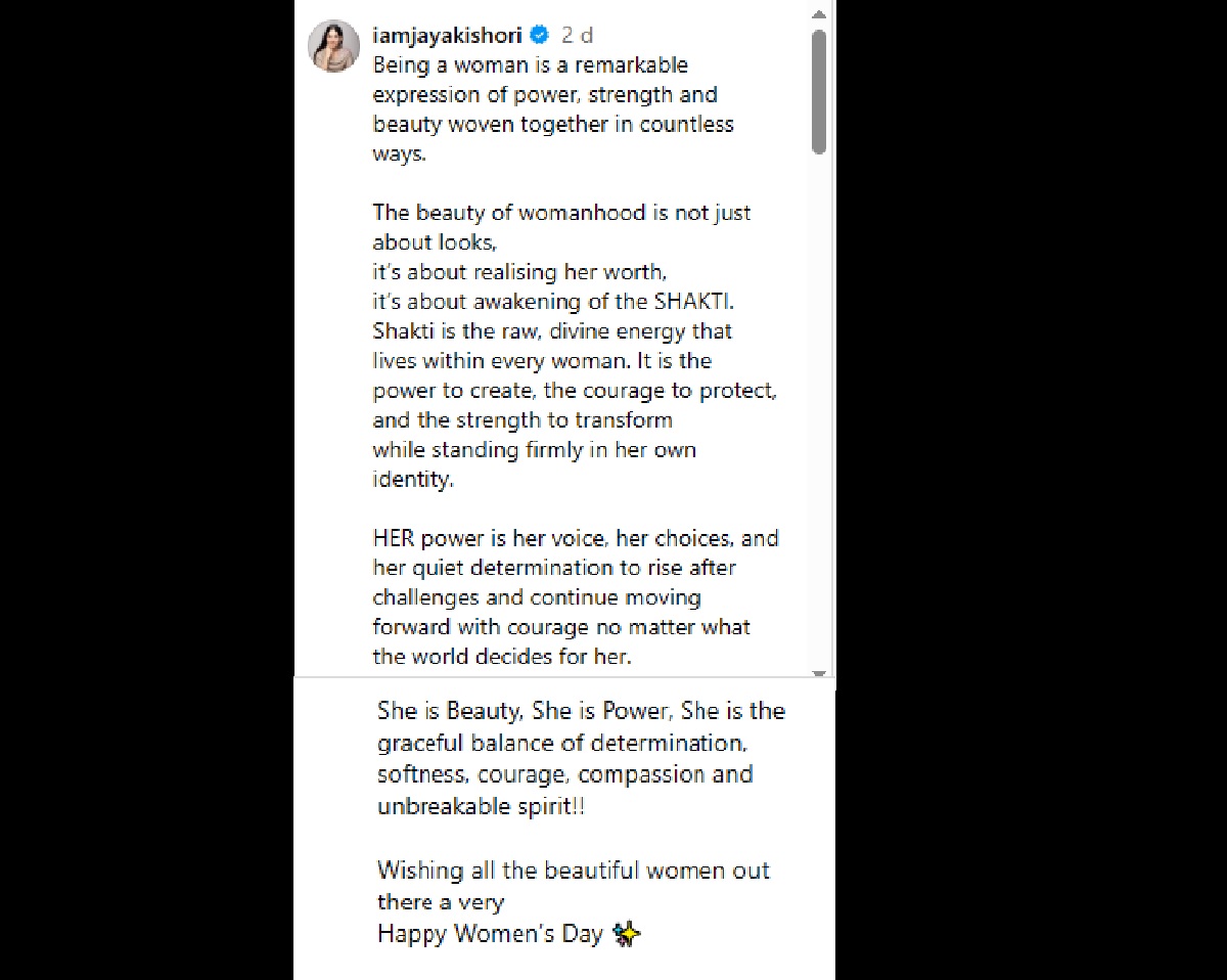 JAYA KISHORI INSTA POST ON 8 MARCH 2026