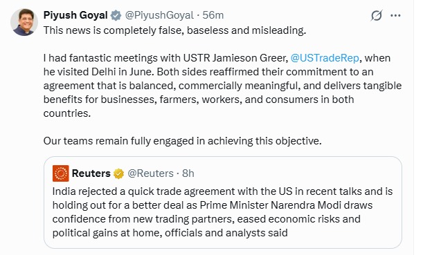 Piyush Goyal on India-US trade deal