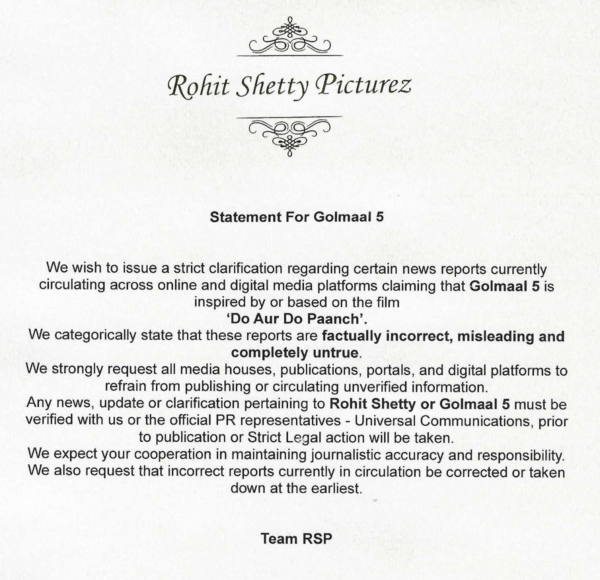Rohit Shetty statement