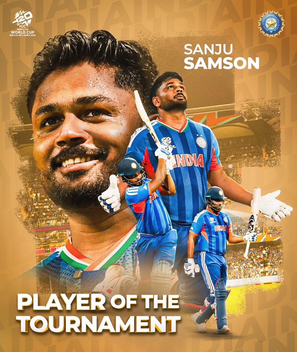 SANJU SAMSON PLAYER OF THE TOURNAMENT