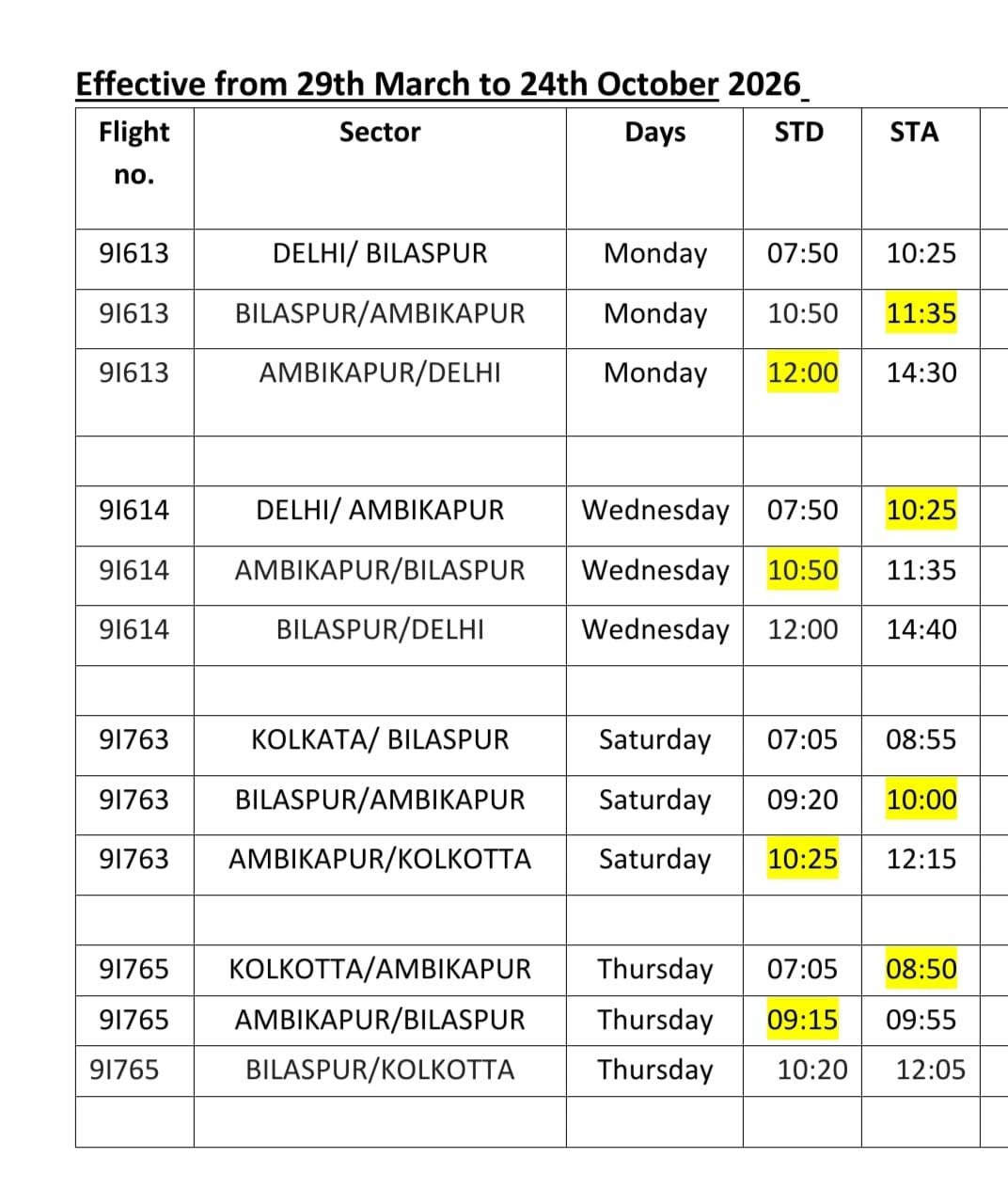 flight schedule