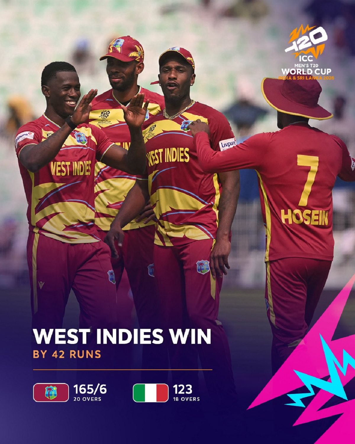 West Indies beat Italy T20 World Cup 2026