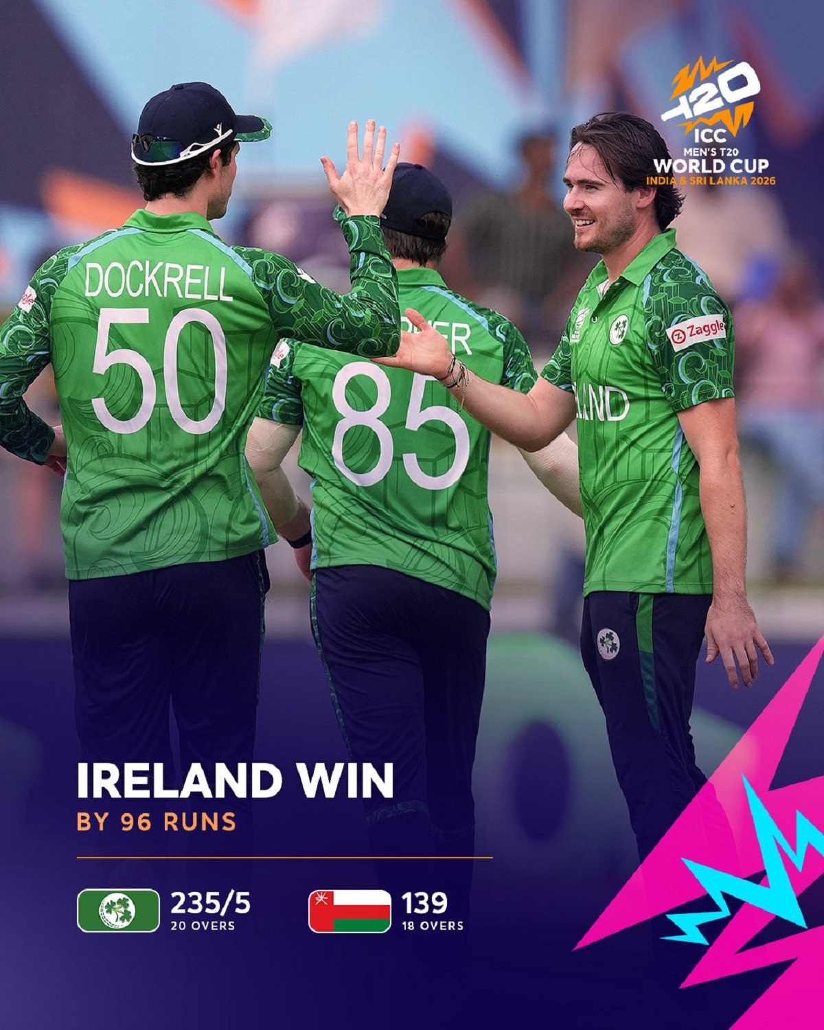 ireland beat oman by 96 runs